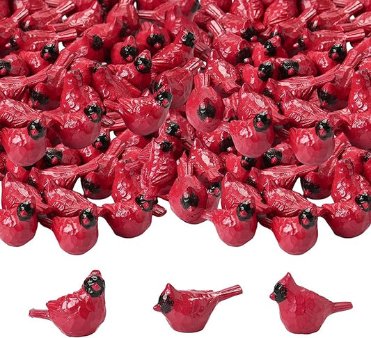 50PCS Small Cardinal Figurines for Christmas, Mini Cardinals, Resin Red Birds Miniatures, Festive Decor for Tree, Wreaths, Village Displays, Trays, Holiday Crafts