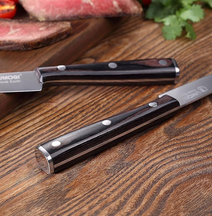 High-end Steak Knives Set of 6, Gift Box - Black Natural Wooden Handle, German Stainless Steel - Straight Edge Non Serrated - 4.8''Dinner Knife, Kitchen Tableware Knives Cutlery Set