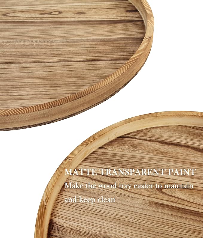 Round Ottoman Table Tray Round-24 - Rustic Wooden Serving Tray for Farmhouse Decorative Oversized Coffee Table Trays Living Room Kitchen Counter Breakfast Nature