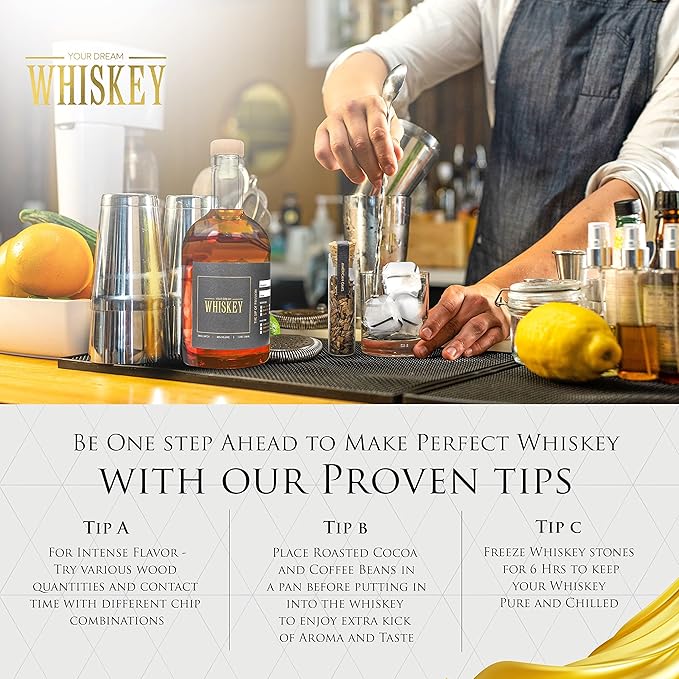 Whiskey Making Kit - DIY Whiskey Gifts For Men Unique - Alcohol Infusion Kit with Bottles, Wood Chips, Botanicals and Stone - Bourbon Birthday Gifts for Men, Dad and Fathers Day - Make Your Own Whisky