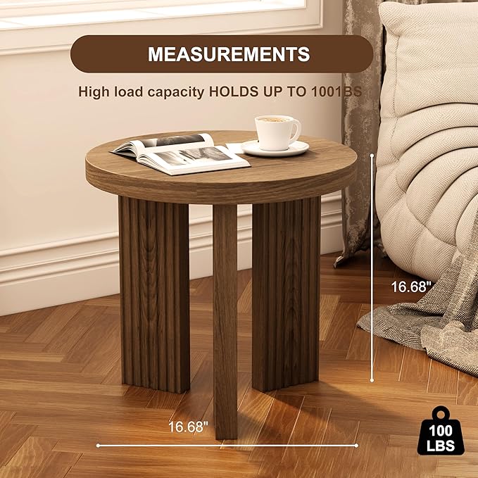 Small Round Side Table, 17.52" Coffee Table with Smooth Thick Mesa, Circle End Table with X Shaped Stable Legs, Accent Tea Table for Living Room, Office, Brown