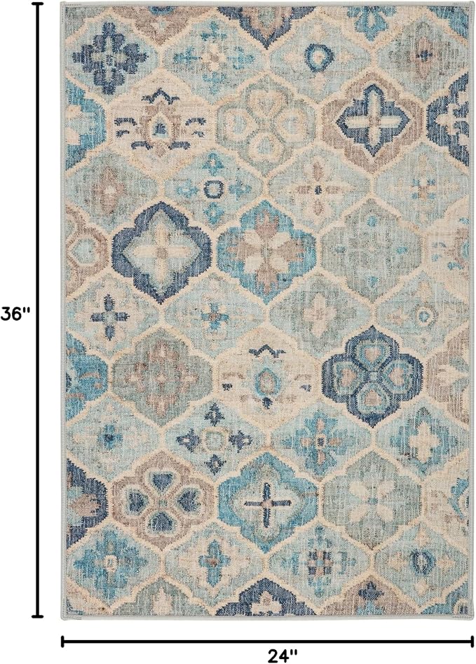 Dash and Albert Pali Machine Washable Area Rug - 2' x 3' Blue - Geometric Accent Rug - Anti-Slip Backing, Lightweight, Machine Washable, High Traffic Areas Kitchen, Mudroom, Laundry Room