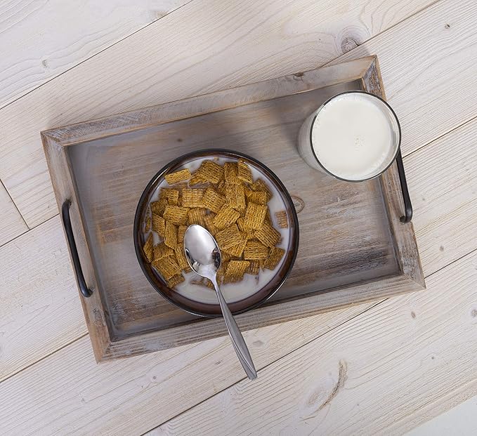 Besti Rustic Vintage Food Serving Trays (Set of 2) | Nesting Wooden Board with Metal Handles | Stylish Farmhouse Decor Serving Platters | Large: 15 x2 x11” - Small: 13 x2 x9” inches (Rustic)