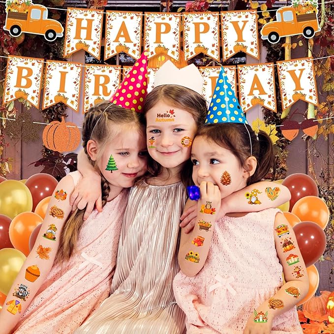 50 PCS Fall Autumn Temporary Tattoos for Kids, Thanksgiving Themed Tattoos for Birthday Party Supplies Funny Pumpkin Leaves Tattoo Stickers for Boys Girls Party Bag Filler School Reward