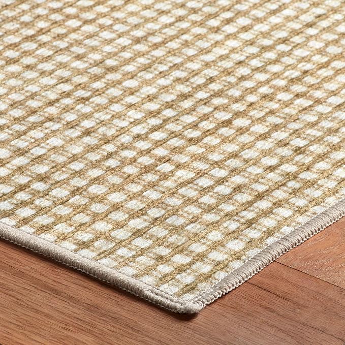 Dash & Albert Hartley Natural Machine Washable Rug, 6 X 9 Feet, Natural Plaid Pattern