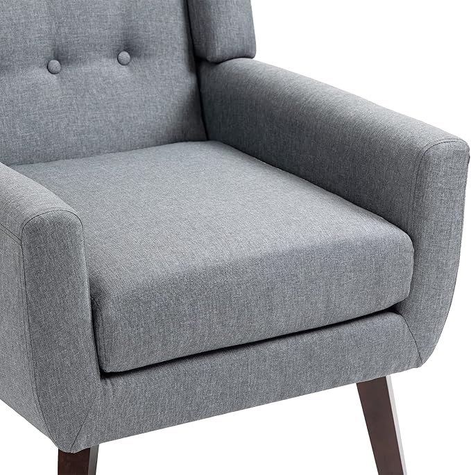UIXE Accent Chair Modern Arm Chairs, Mid Century Upholstered Club Armchair, Comfy Single Lounge Sofa Living Room Button Tufted Armrest Reading Seat Bedroom Side Sitting for Home Office, Gray