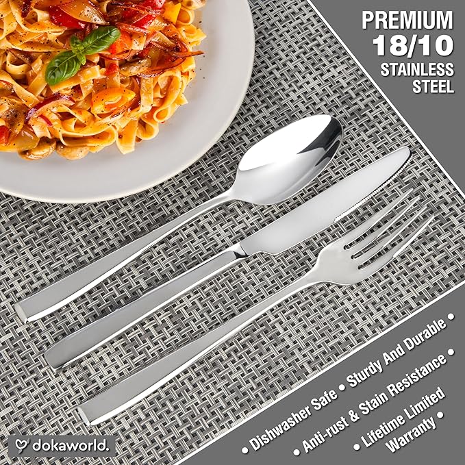 Modern Design Polished Flatware, Silverware Set for 8 persons, 40 Piece - Spoons, Forks, and Knives 18/10 Stainless Steel, Dishwasher Safe