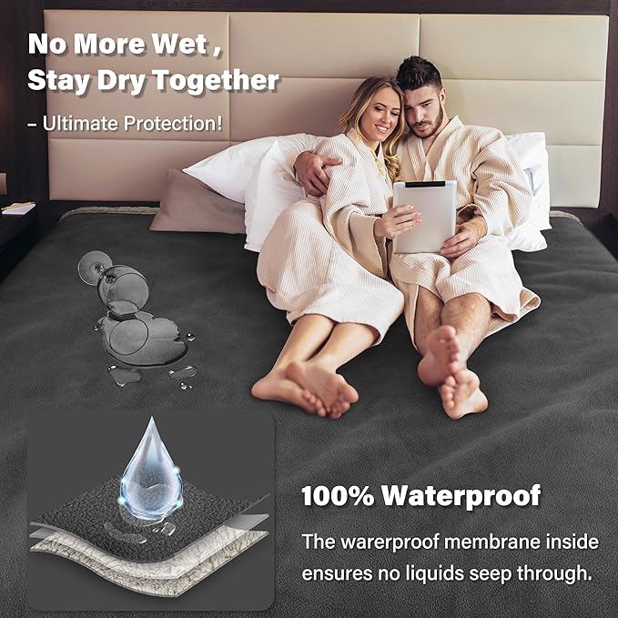 Catalonia Waterproof Blanket for Bed, Washable Leakproof Protector Cover, Reversible Throw Blanket for Couch Sofa, Stain Proof Blanket Pad, 80X90 inches, Grey