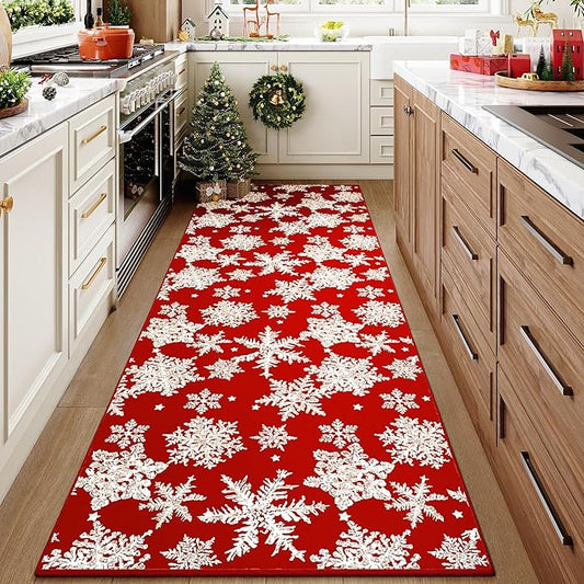 Red Runner Rug 2x8 Christmas Hallway Carpet Snowflake Washable Bedroom Carpet Xmas Holiday Decor Non Slip Kitchen Mat Indoor Accent Rug Decorative Dining Room Laundry Room Living Room