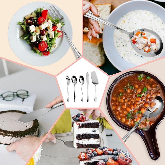 Serving Utensil Set,10 piece Serving Utensil with Serving Spoons，Serving Forks，Serving Tongs Soup Ladle and Pie Server Buffet Catering Serving Utensils,Dishwasher Safe (5.5-11.2Inch-Serving Set-10pcs)