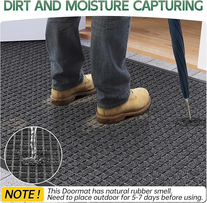 Front Door Mat Outside Entrance, 6' x 4' Heavy Duty Indoor Outdoor Door Mats for Entryway, All Season Weather Outdoor Doormat, Natural Rubber Non Slip Welcome Mats for Front Door