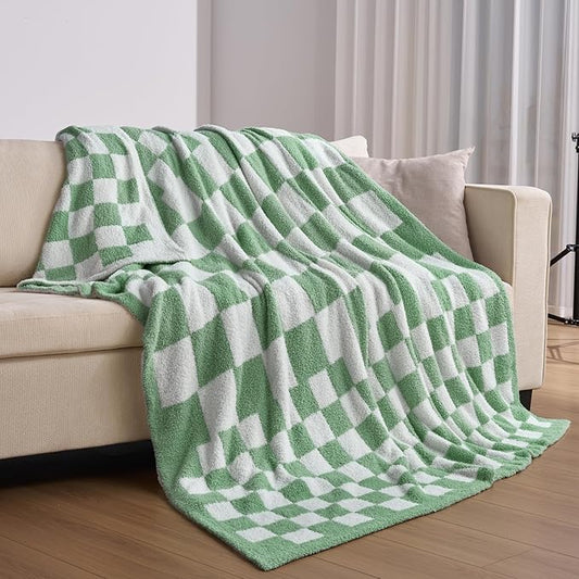 Joiedomi Twin Blanket for Couch, Sage Green Checkered Knitted Blankets Gifts for Women Mom Girls, Cozy Cute Soft Throw Home Room Decor Aesthetic Women Mothers Birthday Gifts 60x80 Inches