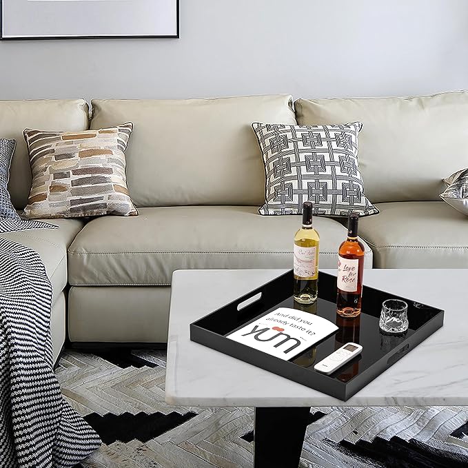 King Size Acrylic Tray with Embedded Handle,No Need to Assemble-for Bed,Ottoman,Coffee Table, Breakfast, Tea, Food, Butler - Decorative Tray (24x24 Inch, Black)