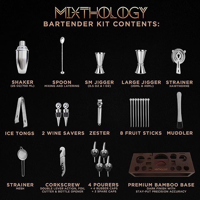 Mixology Bartender kit | 31 Piece Professional Bartender Set by Mixthology - bar Tools, Accessories, and bar Sets for The Home by Bartenders. Gift The Perfect Cocktail Shaker