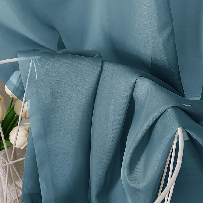 Aiyufeng Dusty Blue Sheer Curtains 36 inches Long, Short Kitchen Window Treatment Solid Sheers Cafe Curtains Bathroom Voile Half Window Curtains 2 Panels, Rod Pocket, 40" Wx36 L