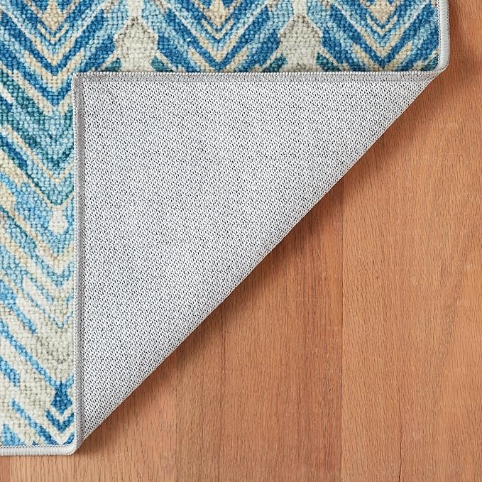 Dash & Albert Seneca Blue Machine Washable Rug, 4 X 6 Feet, Blue Graphic Pattern