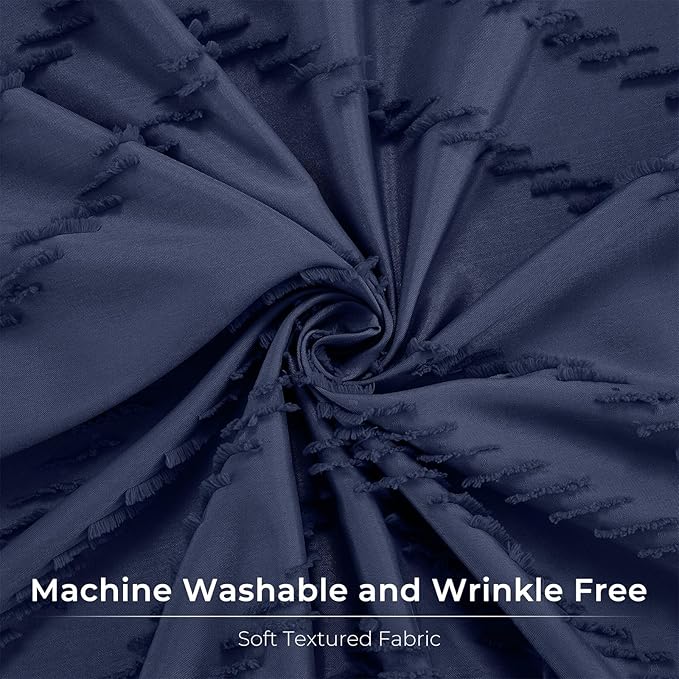 78 Inches Long Boho Tufted Chevron Striped Fabric Shower Curtain Navy Blue 72x78 Tall Minimalist Waterproof Cloth Shower Curtain, Wrinkle Free