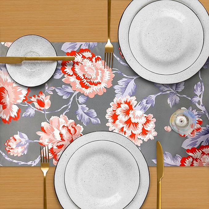 Decozen Table Runner - Japanese Print Floral Design Perfect for Winter Christmas Kitchen Dining Room Home Decor Console Table Farmhouse - Gray