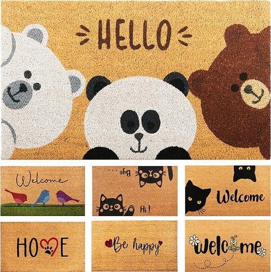 Bears - 17"x29" - Coir Door Mat with Heavy Duty Backing - Welcome Mats for Entryway, Porch - Anti-Slip PVC & Coconut Fiber Surface - Natural Home Accessories, Minimalist Original Design