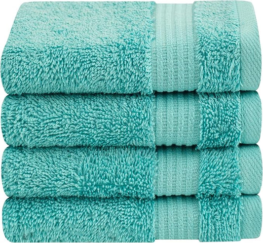 Cotton Paradise 100% Cotton Turkish Washcloth Set for Bathroom, 4 Piece Soft Absorbent Small Hand Face Towels Wash Rags, Turquoise