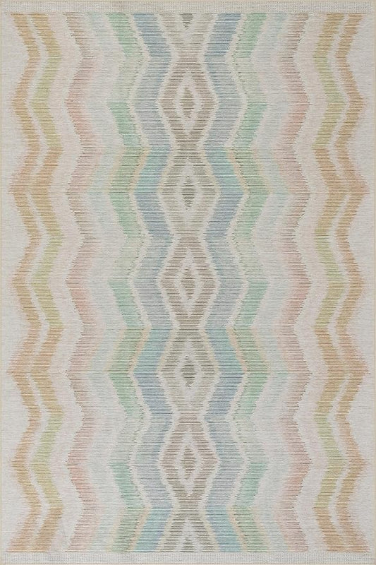 Dash & Albert Zarek Multi Machine Washable Rug, 8.5 X 11.5 Feet, Multicolored/White Chevron Pattern