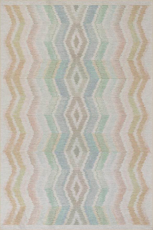 Dash & Albert Zarek Multi Machine Washable Rug, 5 X 8 Feet, Multicolored/White Chevron Pattern