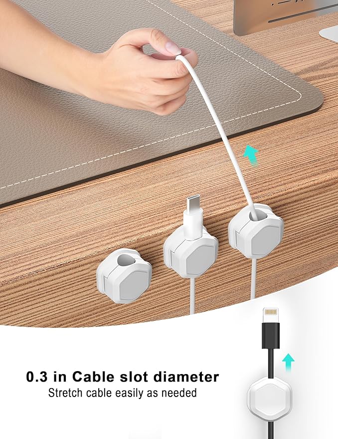 14 Pack Cord Holder - Magnetic Cable Clips - Cord Holder for Nightstand - Cord Organizer for Desk, Magnetic Cord Organizer, for Desk, Nightstand, Phone Charger, Computer, Home, Office, Car (White)