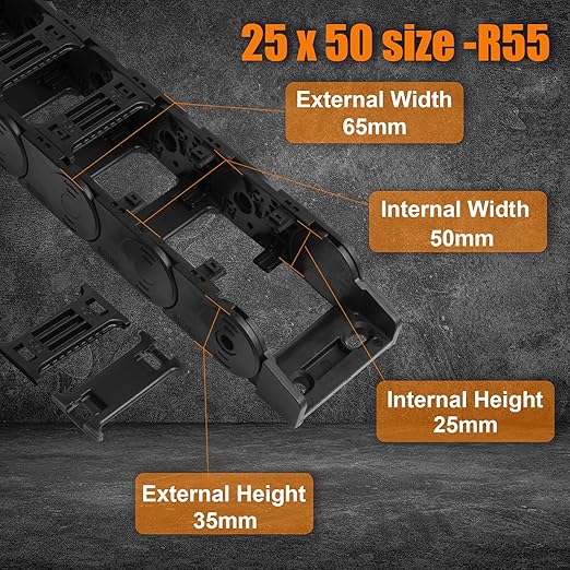 25 x 50mm (Inner H x W) R55 Bridge Type Drag Chain Cable Wire Carrier Protection Chain 39.3inch/1M for 3D Printer and CNC Router Mill,Black Plastic Nylon