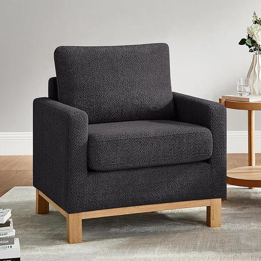 VANOMi Accent Chair 29.5" Reading Chair, Modern Living Room Chair with Thick Cushion&Wood Base, Comfy Upholstered Boucle Armchair, Single Sofa for Bedroom, Office, Dark Gray