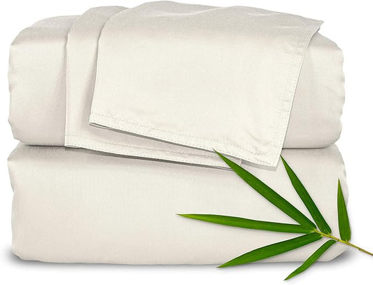 Full Sheets by Pure Bamboo, Genuine 100% Organic Viscose Derived from Bamboo Bed Sheet Set, Luxuriously Soft & Cooling, Double Stitching, Lifetime Quality Promise (Full, Ivory)