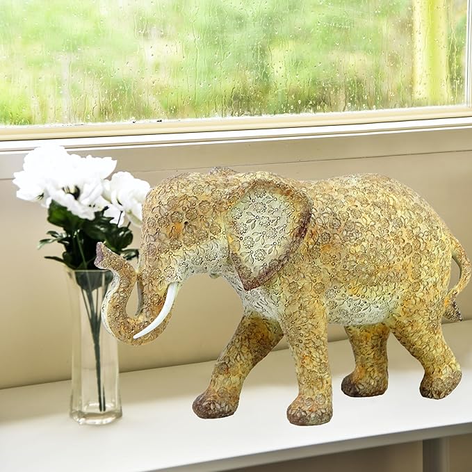 17-inch Resin Elephant Statue - Classic Decorative Sculpture for Home Decor, Living Room & Bookshelf Ornament