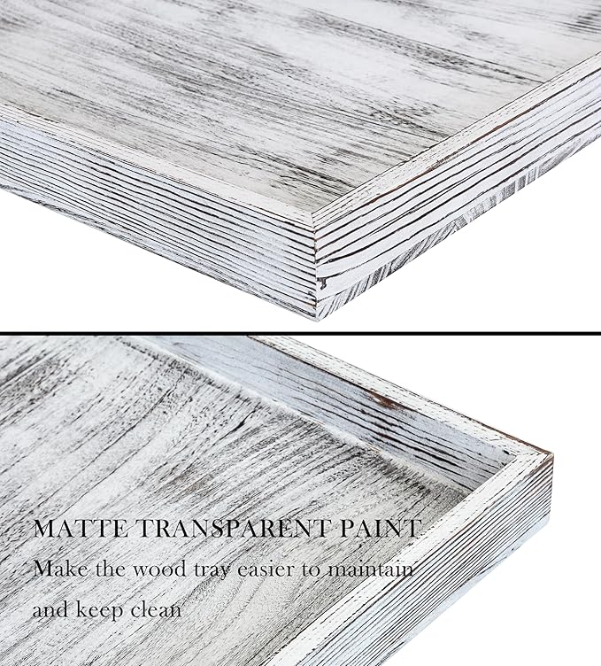 Extra Large Square Ottoman Table Tray 20" - Rustic Wooden Serving Tray for Farmhouse Decorative Oversized Coffee Table Trays Living Room Kitchen Counter Breakfast White
