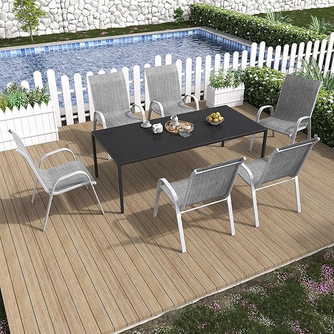 Amopatio Patio Chairs Set of 6, Stackable Dining Chairs for All Weather, Silver Outdoor Chairs Garden Outdoor Furniture for Backyard Deck, Light Grey