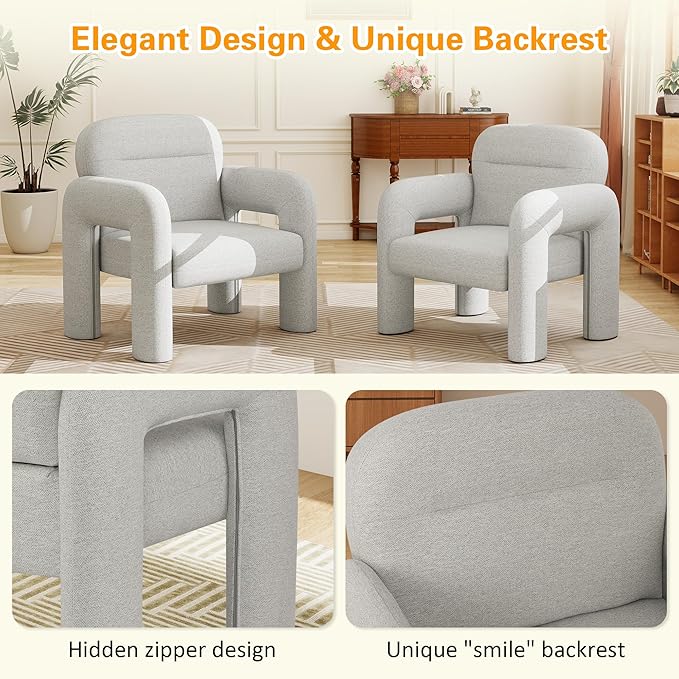 LSSPAID Accent Chairs, Modern Line Fabric Upholstered Armchairs, Comfy Leisure Reading Chair Fluffy Single Sofa Chair for Living Room, Bedrooms, Office (Grey, 1PC)