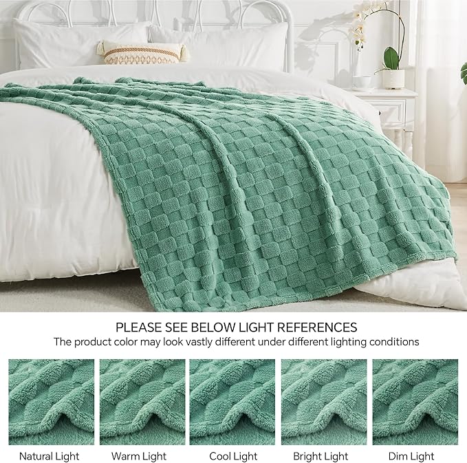 BEDELITE Super Soft Throw Blanket for Couch and Bed, Lightweight Cozy Fluffy Decorative 3D Checkered Blanket, Warm and Fuzzy Fleece Blanket for Camping, Travel(Sage Green, 60"x80")