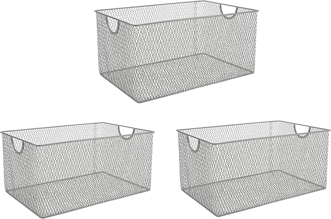 YBM HOME Kitchen Pantry Organizer Wire Baskets for Shelves, Cabinets, Pantry, Countertop, Mesh Open Storage Bin Metal Basket for Organizing Food Supplies, 3 Pack, 12.1x7.8x5.8