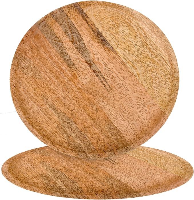 Alpha Living Home 12" Wooden Charger Plates - Set of 2, Elegant & Durable Rustic Dinner Chargers for Weddings, Parties, Receptions, and Special Occasions Table Décor (Natural)