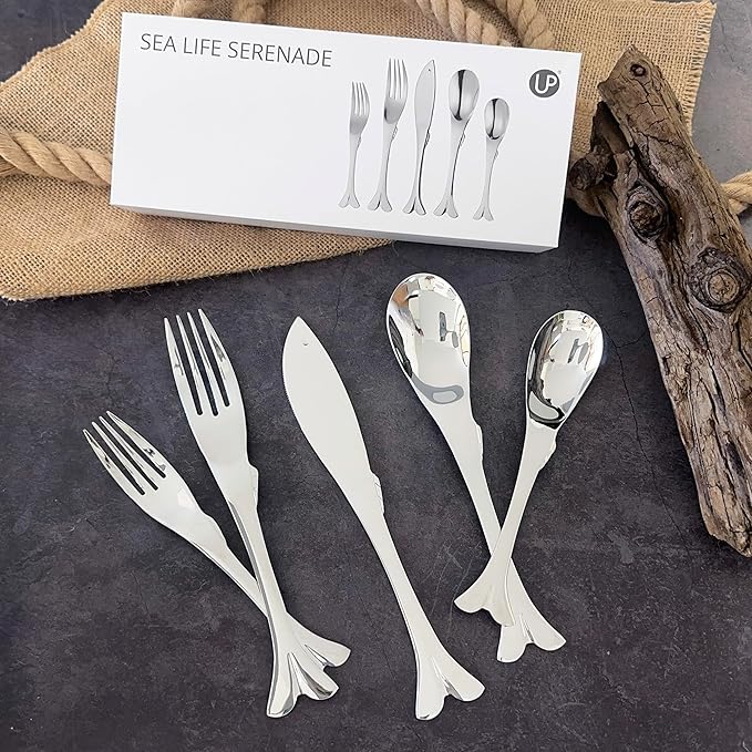 Supreme Housewares 20-Piece Fish Shaped Flatware Set, 18/8 Stainless Steel Silverware Cutlery Set, Service for 4, Mirror Polished, Dishwasher Safe (Fish)