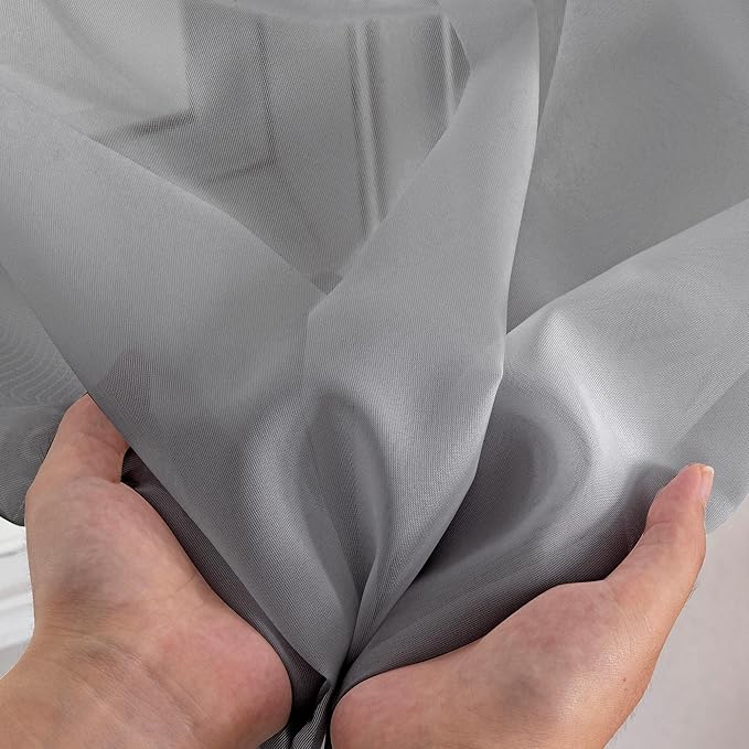 Aiyufneg Small Sheer Tier Curtains Half Kitchen Curtain Sheers, Light Filtering Farmhouse 24 Inch Window Panels Rod Pocket Grey Voile Short Curtain for Bathroom, 40W x 24L, Set of 2 Panels