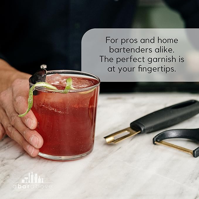 A Bar Above Premium Quality Channel Knife, Stainless Steel Bar Tool, Garnish for Cocktail Mixers, Lemon Zester, and Fruit Peeler, Professional Grade Bar Accessory, Gold