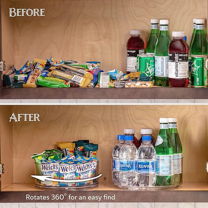 Oizeir Lazy Susan Turntable (2-Pack) - Clear Acrylic, Rotates 360 Degrees, Easily Organize Your Fridge, Cabinet or Counter - Carousel Storage for Food, Spices, Cosmetics