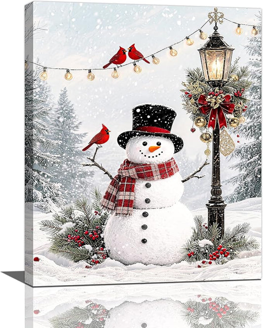 Zyphren Snowman Wall Art Winter Picture Wall Decor Christmas Canvas Print Snowman Painting Home Artwork Gifts for Living Room Bedroom Bathroom 16"x20"
