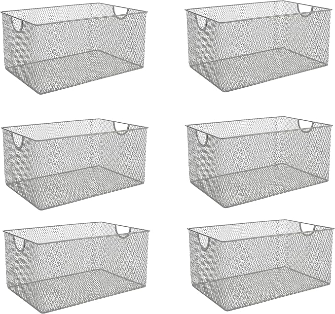 YBM HOME Kitchen Pantry Organizer Wire Baskets for Shelves, Cabinets, Pantry, Countertop, Mesh Open Storage Bin Metal Basket for Organizing Food Supplies, 6 Pack, 12.1x7.8x5.8