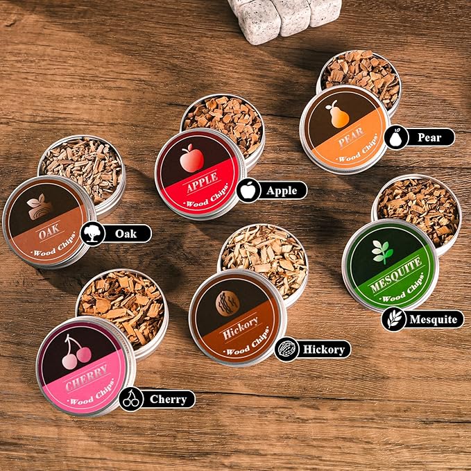 Whiskey Smoker Electric Set Bourbon for Men Old Fashioned Smoker Drink with 6 Wood Chips and 6 Whiskey Stones Food and Cocktail Smoked Kitchen Bar Tools Cool White Elephant Gifts Black