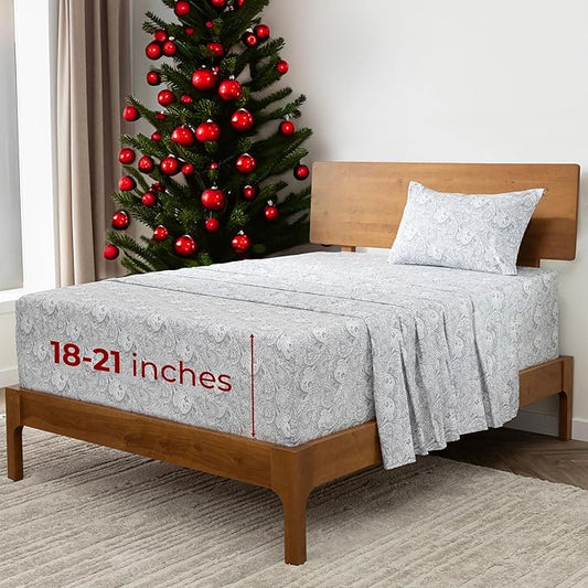 Mellanni Extra Deep Twin Sheets - 3 PC Iconic Collection Bedding - Hotel Luxury, Ultra Soft, Cooling Bed Sheets - Wrinkle, Fade, Stain Resistant (Twin, Paisley Gray)