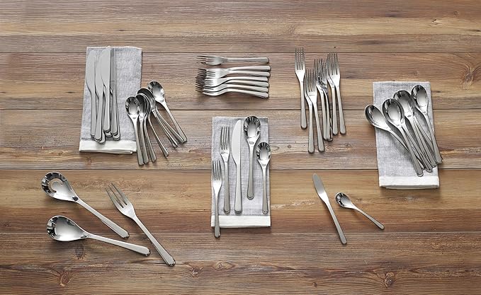 nambe Aura 45-Piece Flatware Set | 18/10 Stainless Steel Silverware Cutlery Set | Designed for Home Kitchens, Hotels, or Restaurants | Designed by Neil Cohen
