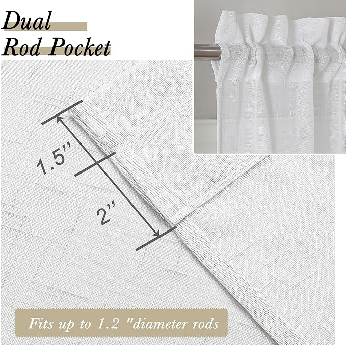 Aiyufeng White Sheer Curtains 54 Inch Length 2 Panel Set, Fresh Farmhouse 54 Inch Long Sheer Linen Look Airy & Lightweight Elegant Window Treatments for Bedroom/Living Room/Kitchen, 30Wx45L inch