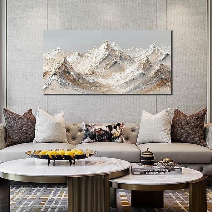 Abstract Canvas Art White Mountain Wall Art Minimalist Wall Decor Large Painting Nature Artwork for Living Room Bedroom Dining Room Office 24" x 48"