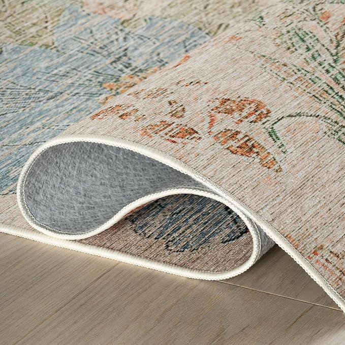Dash & Albert Zell Multi Machine Washable Rug, 6 X 9 Feet, Multicolored/Tan Floral Pattern