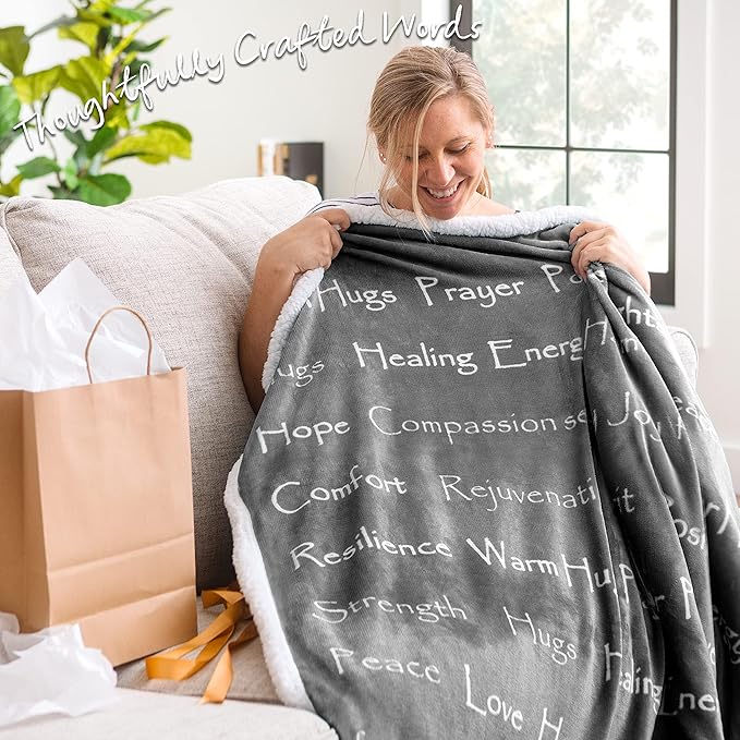 Chanasya Premium Sympathy Warm Hugs Gift Throw Blanket - for Positive Energy Love Support Comfort Sympathy - Cancer Chemo Surgery Get Well Gift Blanket - Women Men Friend (60x70 Inches) Gray